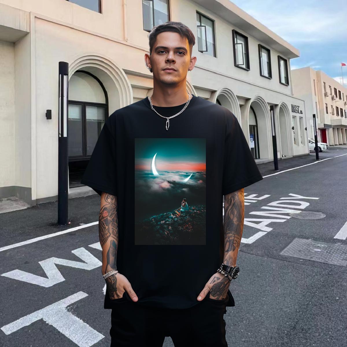 Soft Tshirt for Man Woman 230g Pure Cotton Anime Printing Street sky White Plus Size O Neck Short Sleeves Fashion Mens T Shirts Tops Shirt