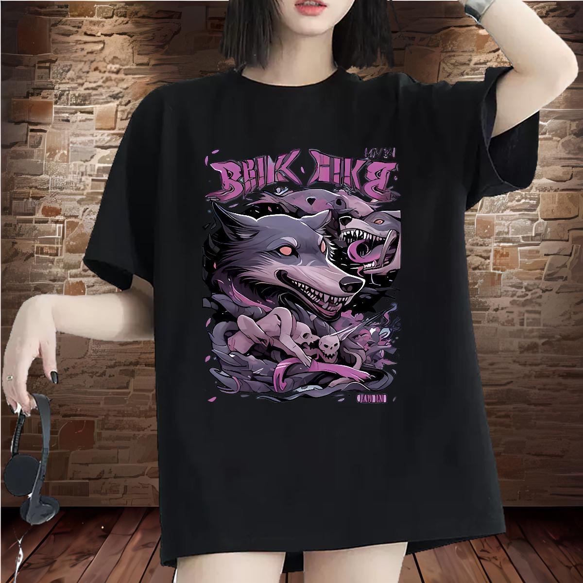 Loose Women T Shirts Breathable Tshirt for Man Woman Cartoon Anime wolf Sports Street Wear 230g 100% Cotton Custom Clothings