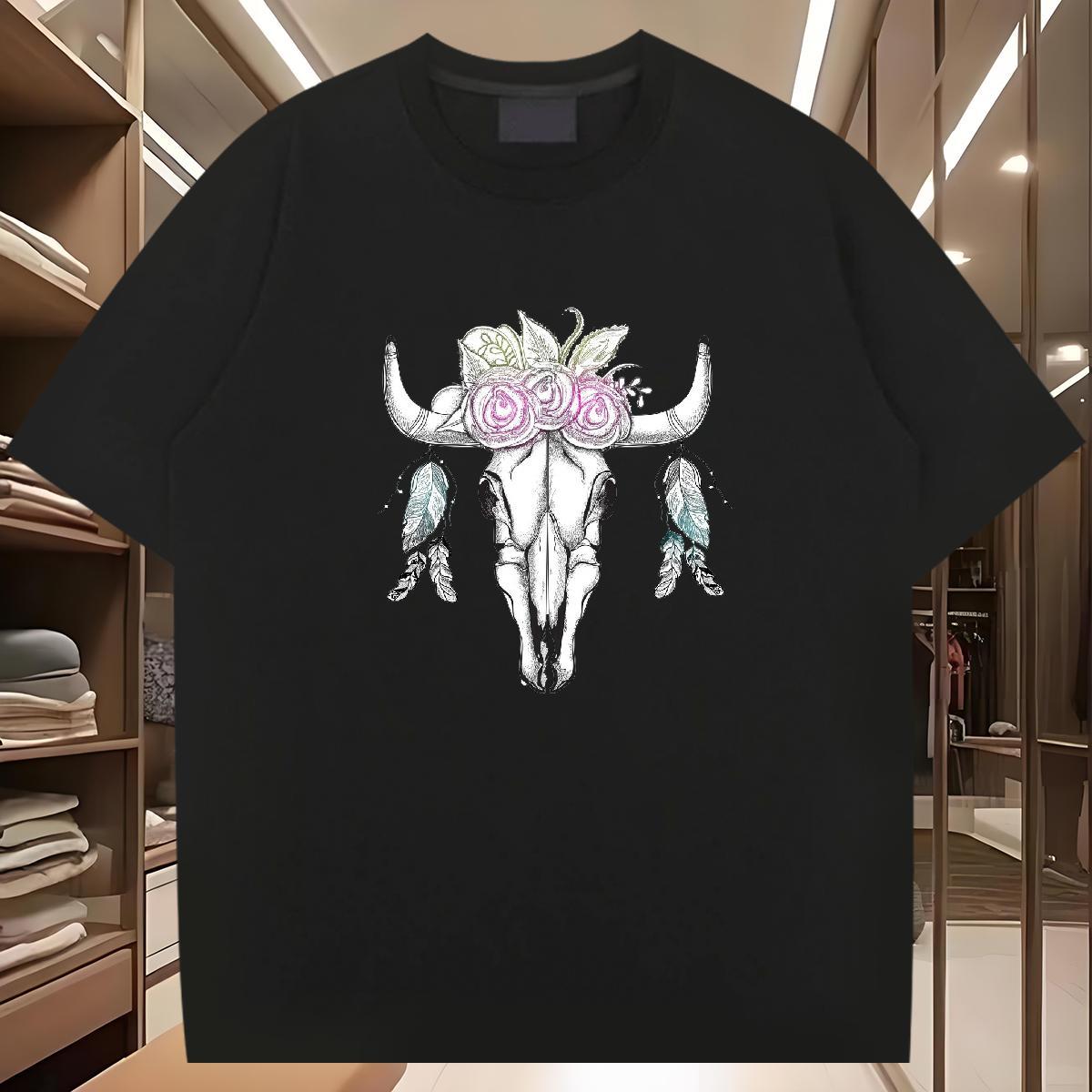 T shirt 100% Cotton 230g Deer Anime Printing Street Breathable Crew Neck Custom Print Oversized Men Tshirts Customized Popular Tops