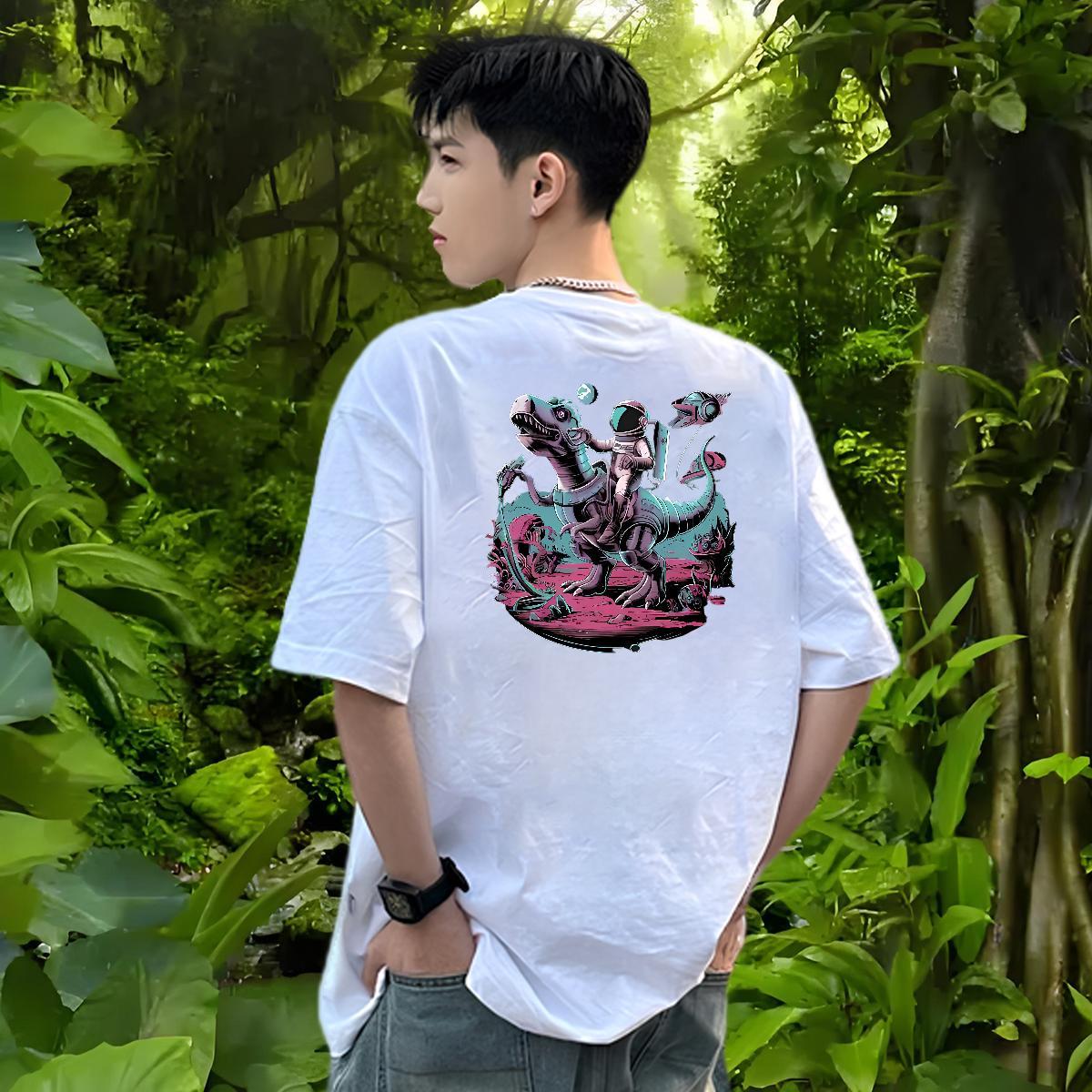 Brand Man T Shirts 230g 100% Cotton dinosaur Street Casual Polos Pure Cotton TOP Quality Men Tops Tees Custom Print Oversized