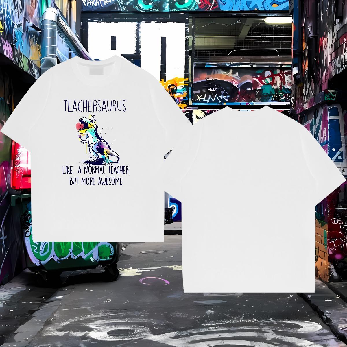 Fashion T-Shirts 230g 100% Cotton dinosaur Daily Wear Top Tees O-Neck Short Sleeve Designer Mens Tshirts Black White