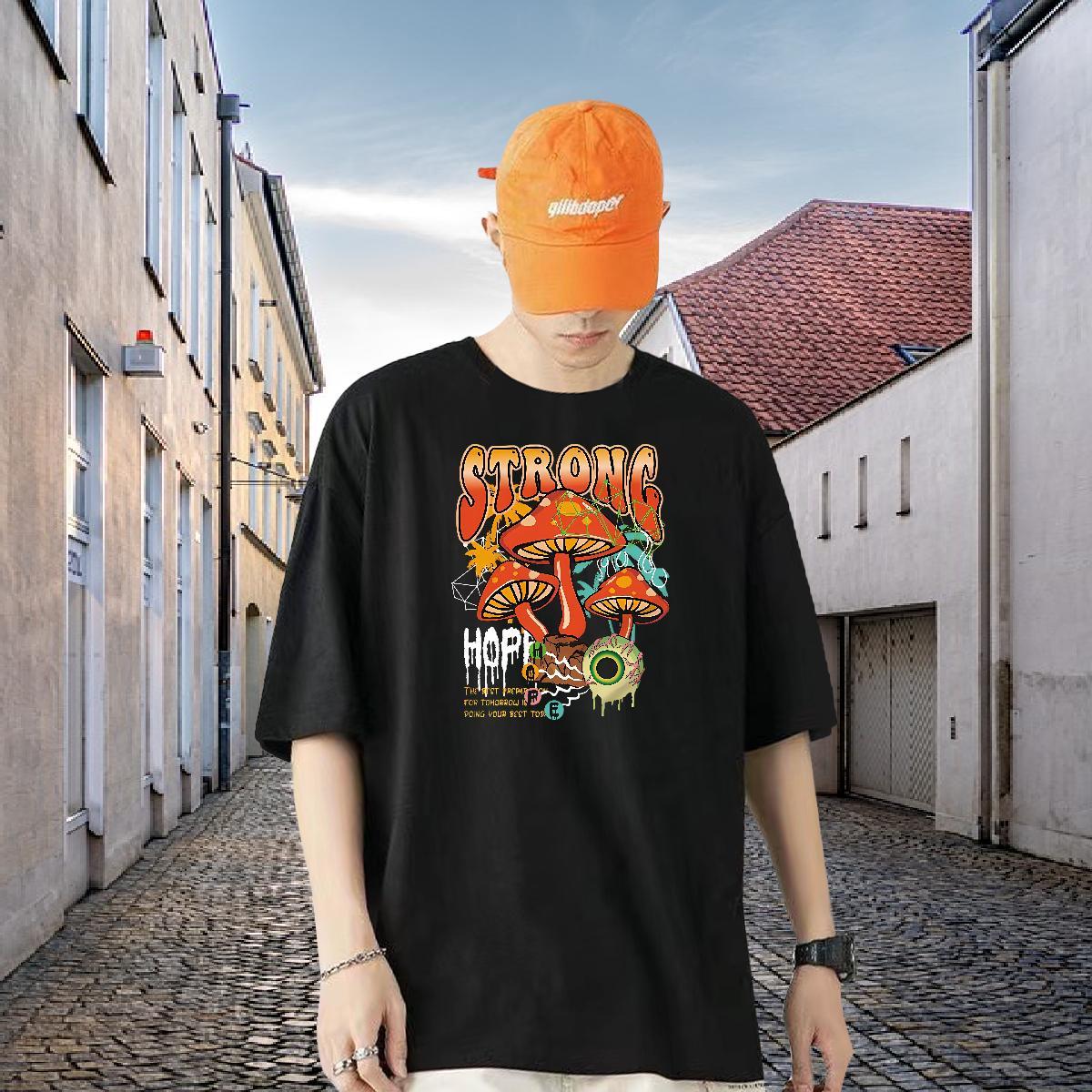 Designer T Shirt For Man 230g Pure Cotton mushroom Beach Top Tees Crew Neck Breathable TOP Quality Couples T Shirts Custom Print Plus Size