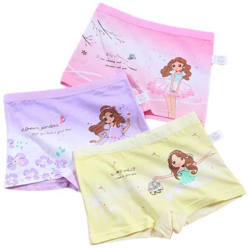 Childrens pure cotton underwear 3 pieces/pack size 3-15T teenage girls underwear bright color printed high-quality childrens underwearW240715