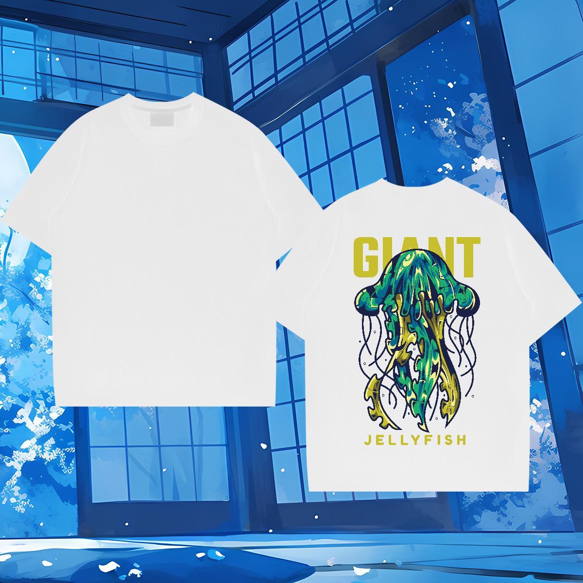 Free Shipping T Shirts Men 100% Cotton 230g jellyfish Hip Hop Street Tee Shirt Breathable High Quality Men Tshirts Custom Printing