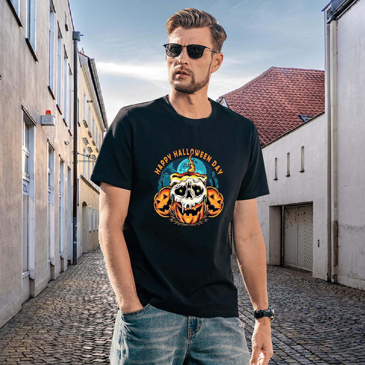 2024 DIY Man T Shirts 230g Pure Cotton pumpkin Home Outdoor Tshirts Short Sleeve O-Neck Cool Design Couples T Shirts Plus Size Cartoon