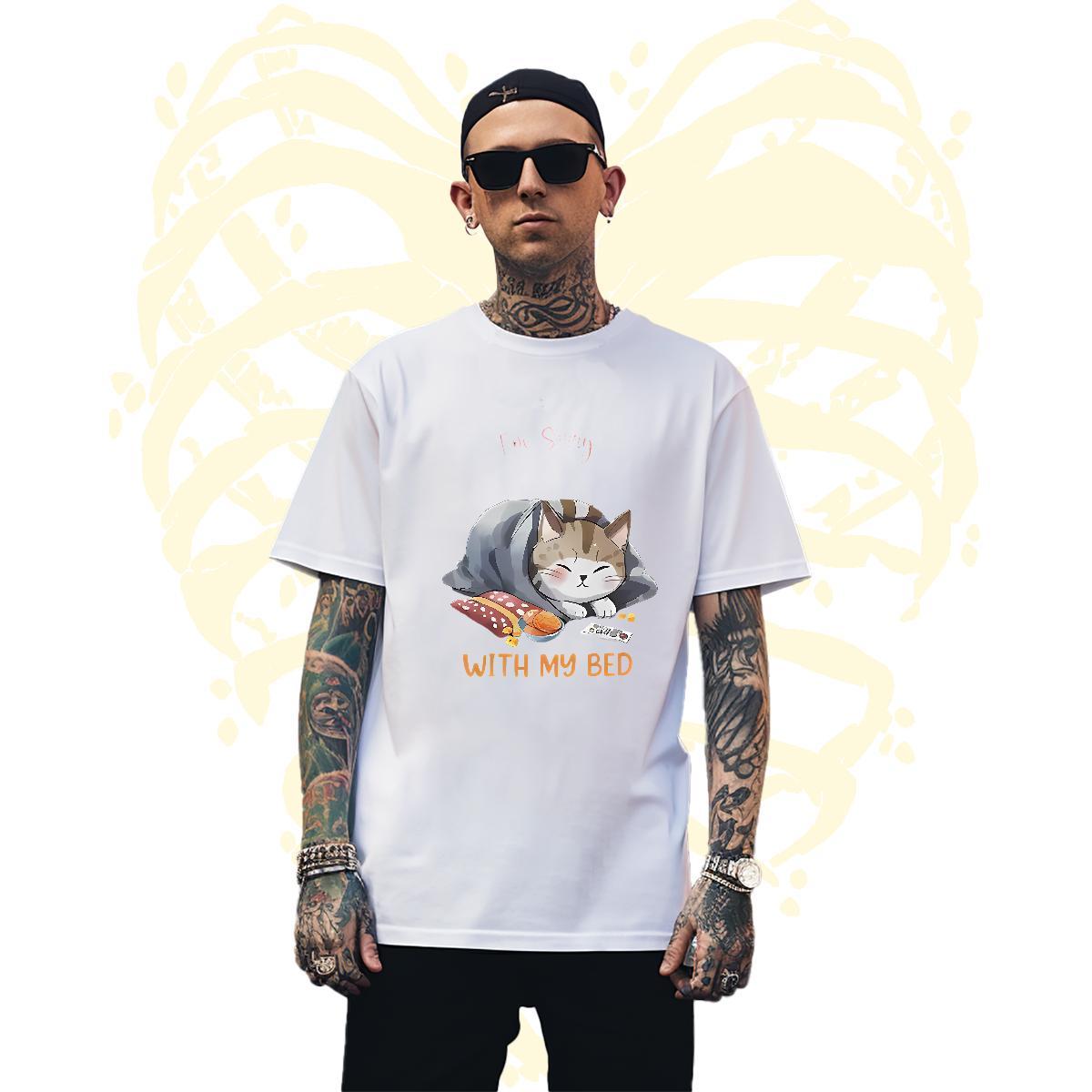 Classic Men Tees 100% Cotton 230g cat T-Shirts High Street Hip Hop Short Sleeve Soft Custom Printing Fashion Designer Tops Shirt