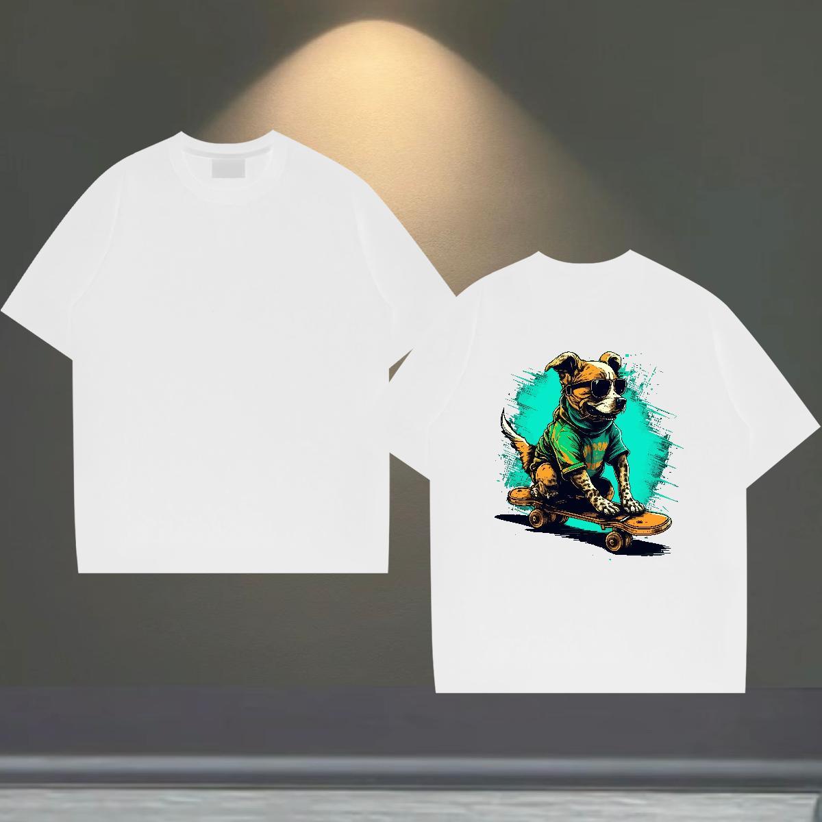 2024 DIY Man T Shirts 230g Cotton dog High Street Hip Hop Tshirts O-Neck Short Sleeve Soft Men Tops Tees Anime Print