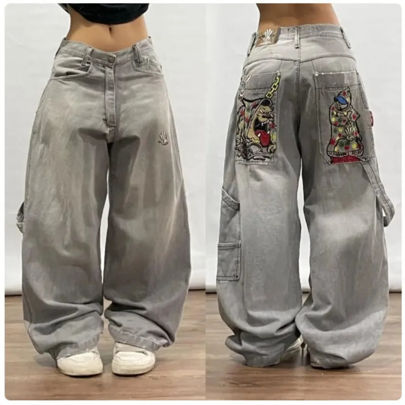 Deeptown Vintage Y2k Oversized Jeans Harajuku Streetwear Hip Hop Embroidery Denim Pants Baggy Japanese 2000s Gothic Trousers 240806