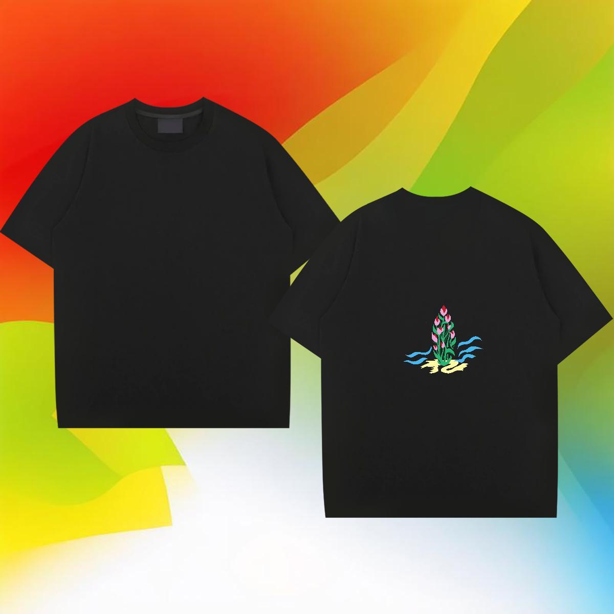 Brand T-Shirts 230g Pure Cotton flower Street wear Hip Hop Tops Tees Breathable Short Sleeve Cool Tshirts DIY Anime