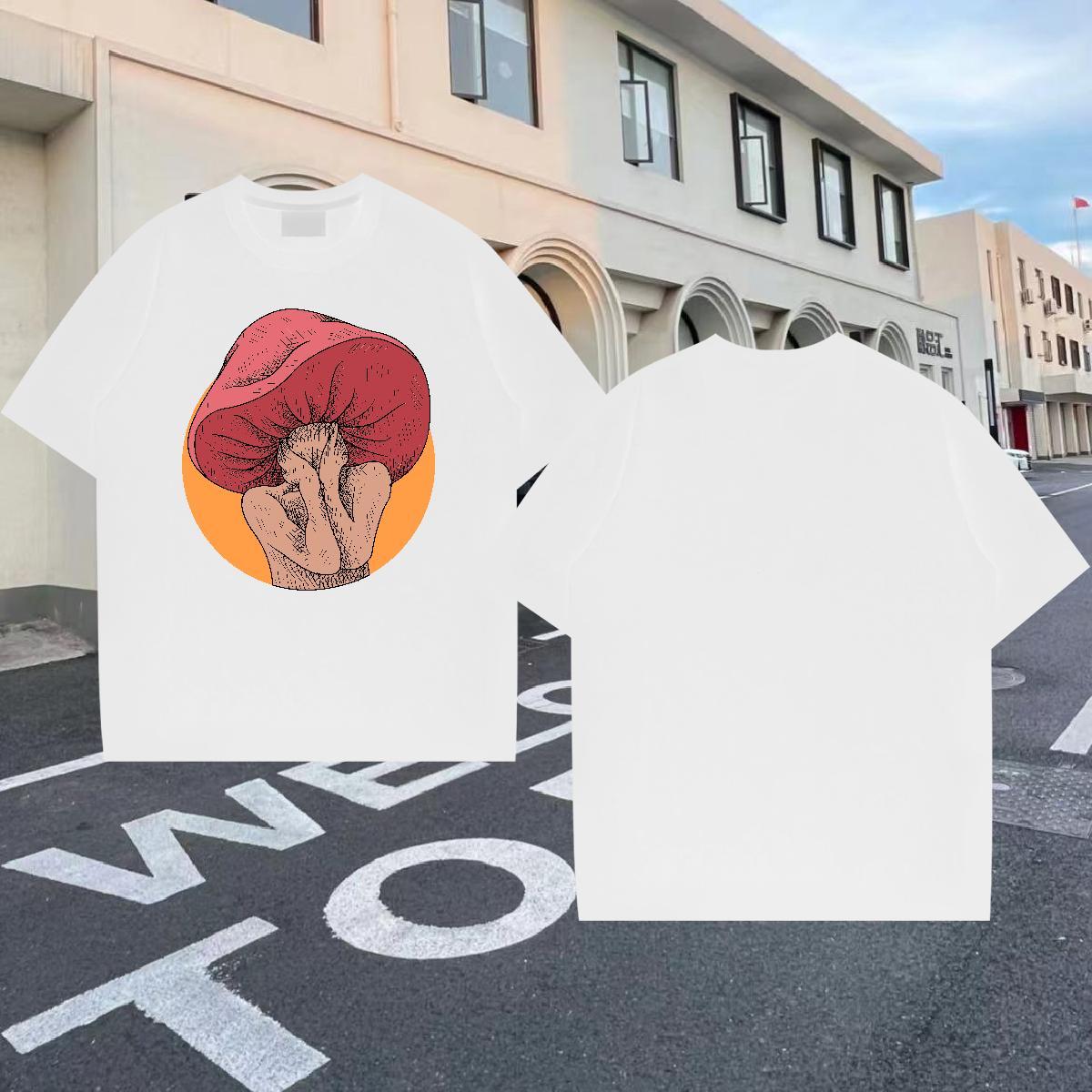 Stylist T-Shirts for Men 230g Pure Cotton mushroom Street Wear Tees O-Neck Short Sleeve Brand Men Tshirts Anime Print