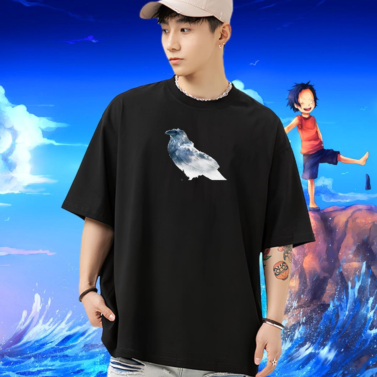 2024 T Shirt For Man 100% Cotton 230g bird Hip Hop Polos Round Neck Short Sleeve High Quality Tshirts White Plus Size