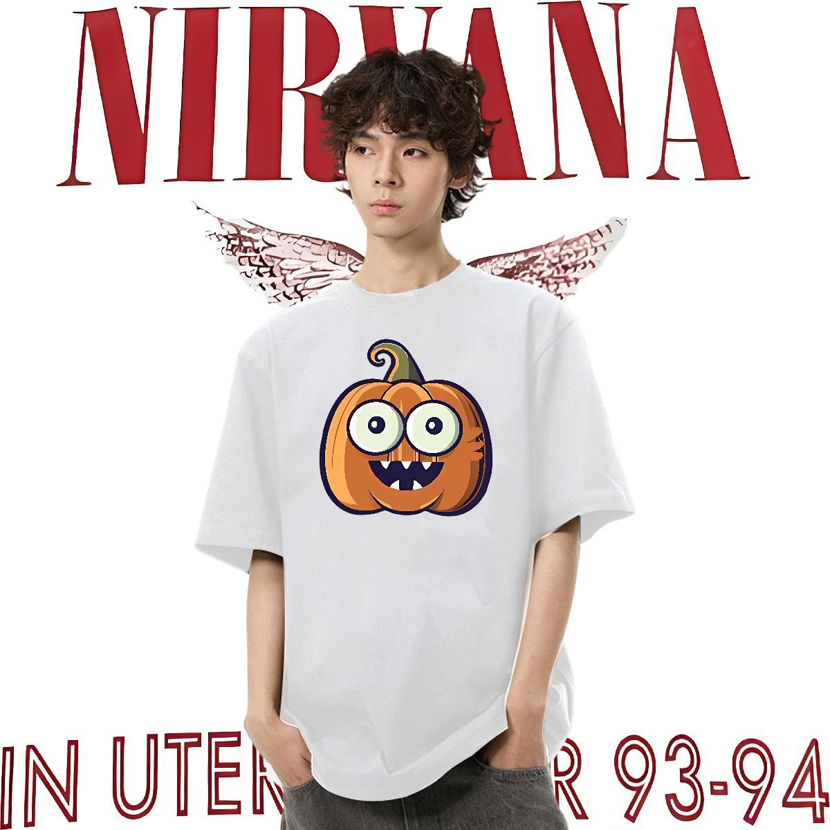 2024 New Men T Shirts 100% Cotton 230g halloween Casual Tops Shirt Round Neck Short Sleeve Popular Couples T Shirts Anime