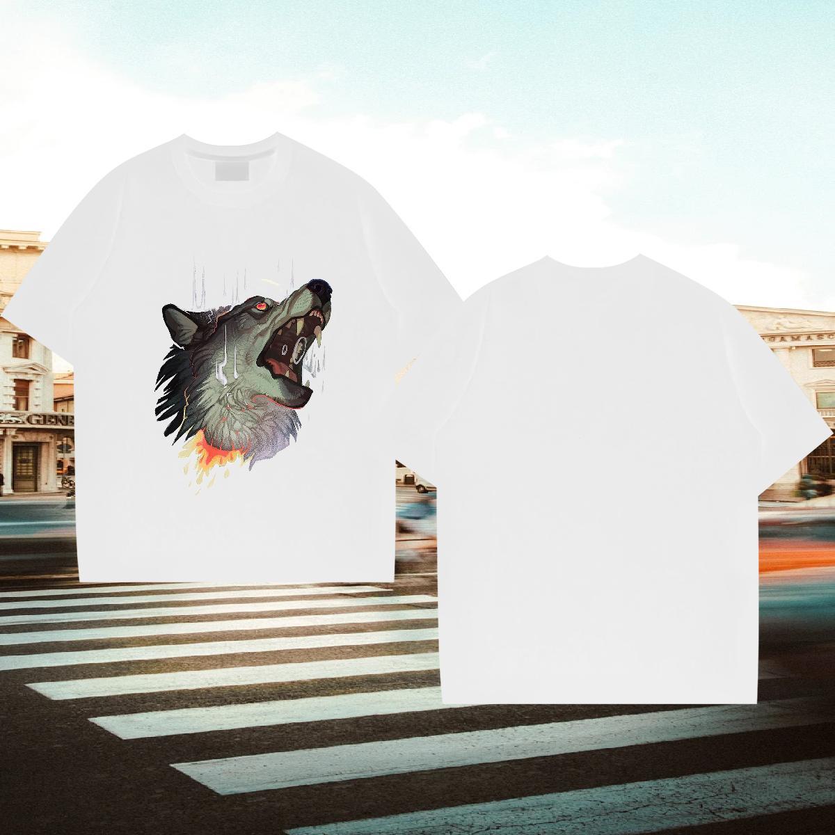 2024 Summer T shirt 230g Cotton wolf Home Outdoor Clothes O Neck Short Sleeves Classic Men Tops Tees Oversized 3XL 4XL