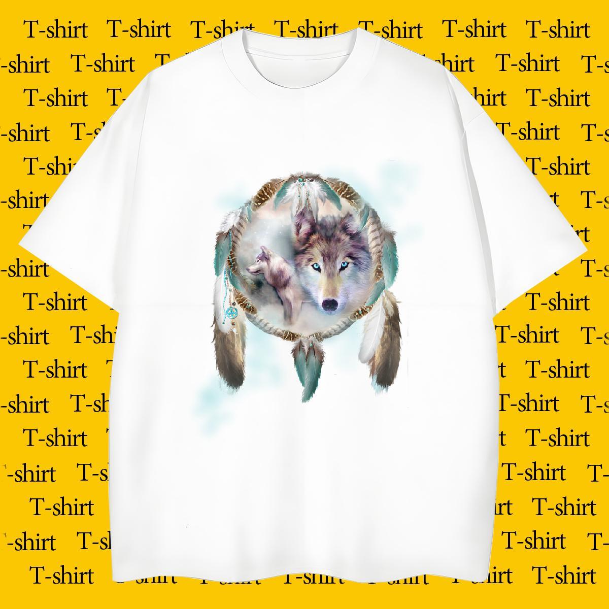 Unisex Men Tshirts 230g Pure Cotton wolf T shirt Street Breathable Short Sleeve DIY Factory Direct Wear