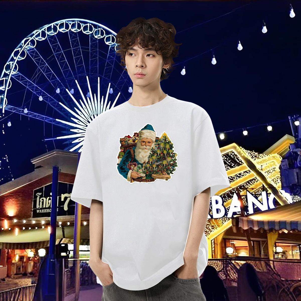 2024 DIY Man T Shirts 100% Cotton 230g Casual Daily Wear Tees Crew Neck Breathable Popular Men Tshirts Floral Print
