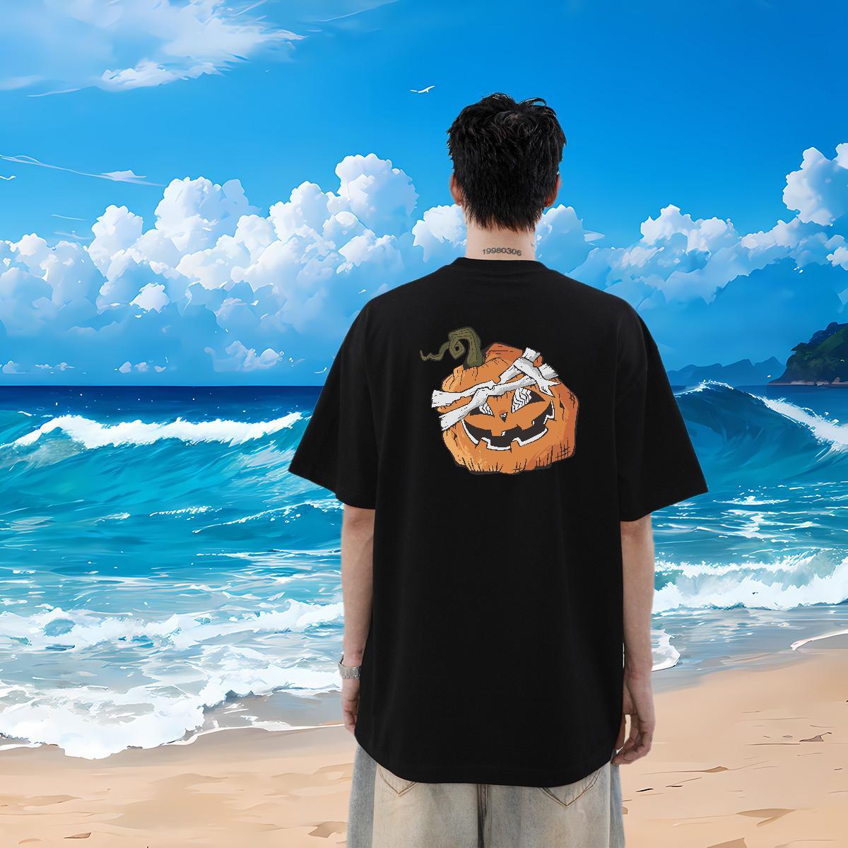 New Arrival Man T Shirts 230g Pure Cotton pumpkin Sports Casual Tshirts O Neck Short Sleeves Cool Men Tees Skull