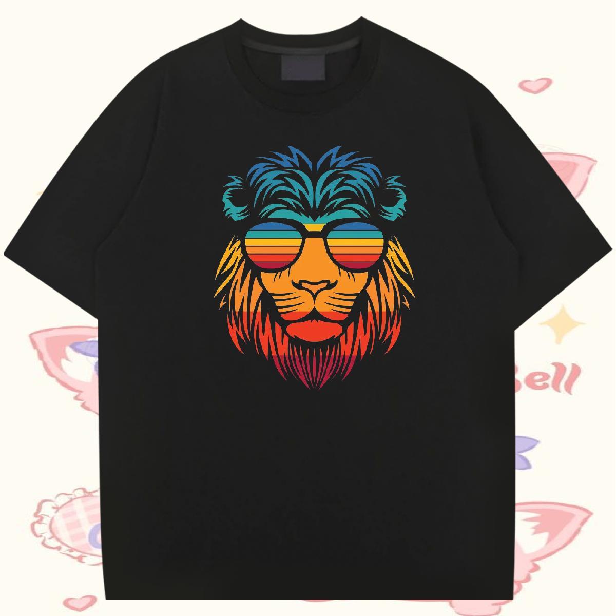 Fashion Casual T Shirts Men 230g Pure Cotton lion Hip Hop Clothings Round Neck Short Sleeve Brand Tshirt for Man Woman DIY Printed
