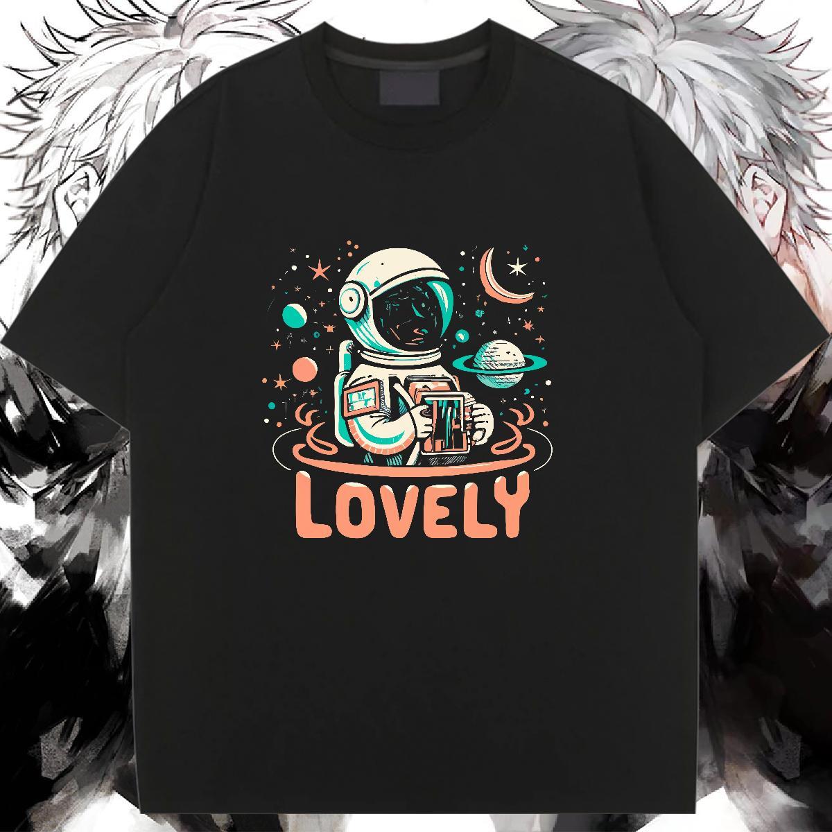 Soft T shirt Crew Neck Breathable Women Tshirts DIY Anime Printed spaceman Spring Summer 100% Cotton 230g New Top Shirts