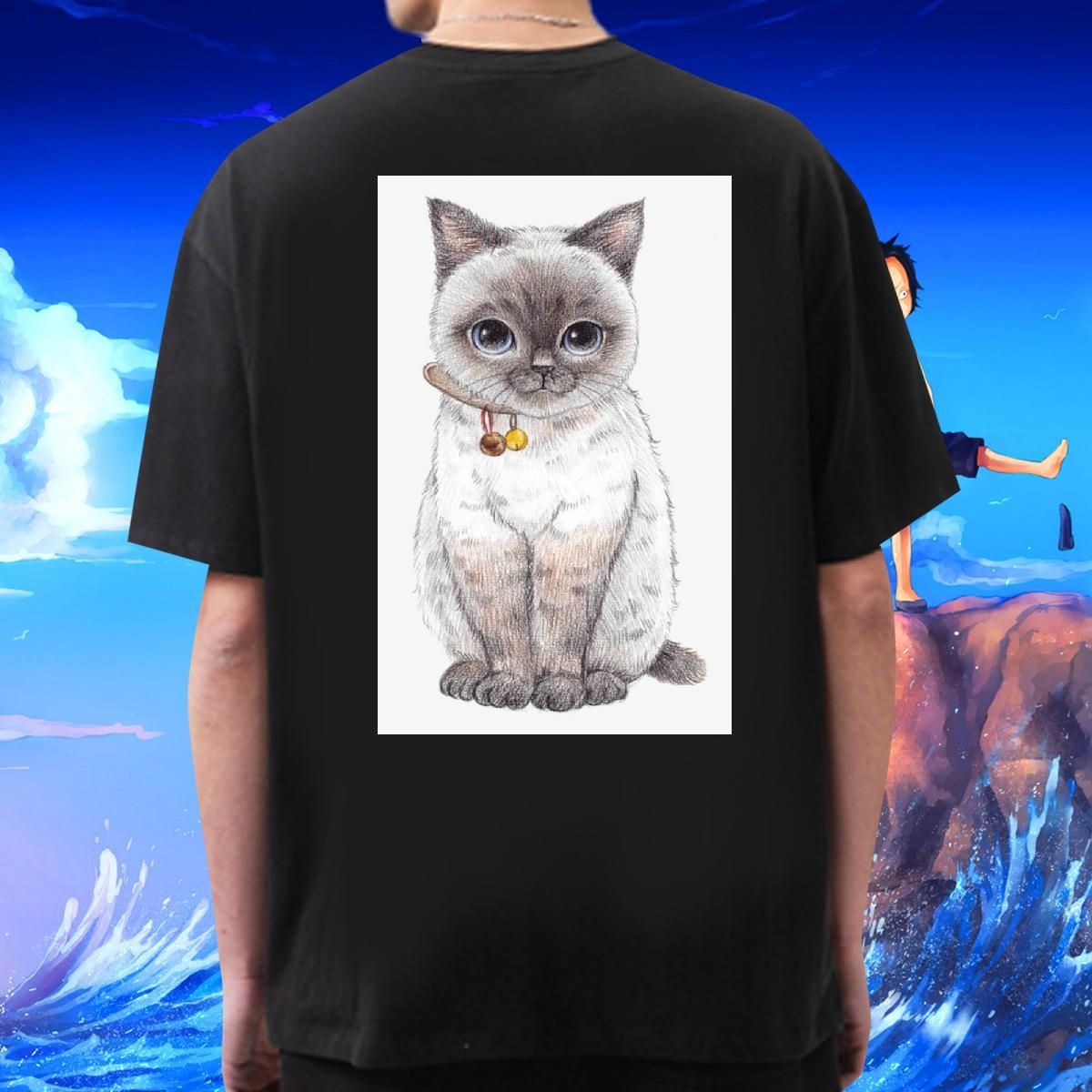 DIY Customized T Shirt For Man 230g 100% Cotton cat Casual Polos Crew Neck Wholesale Men Tees Cartoon Print