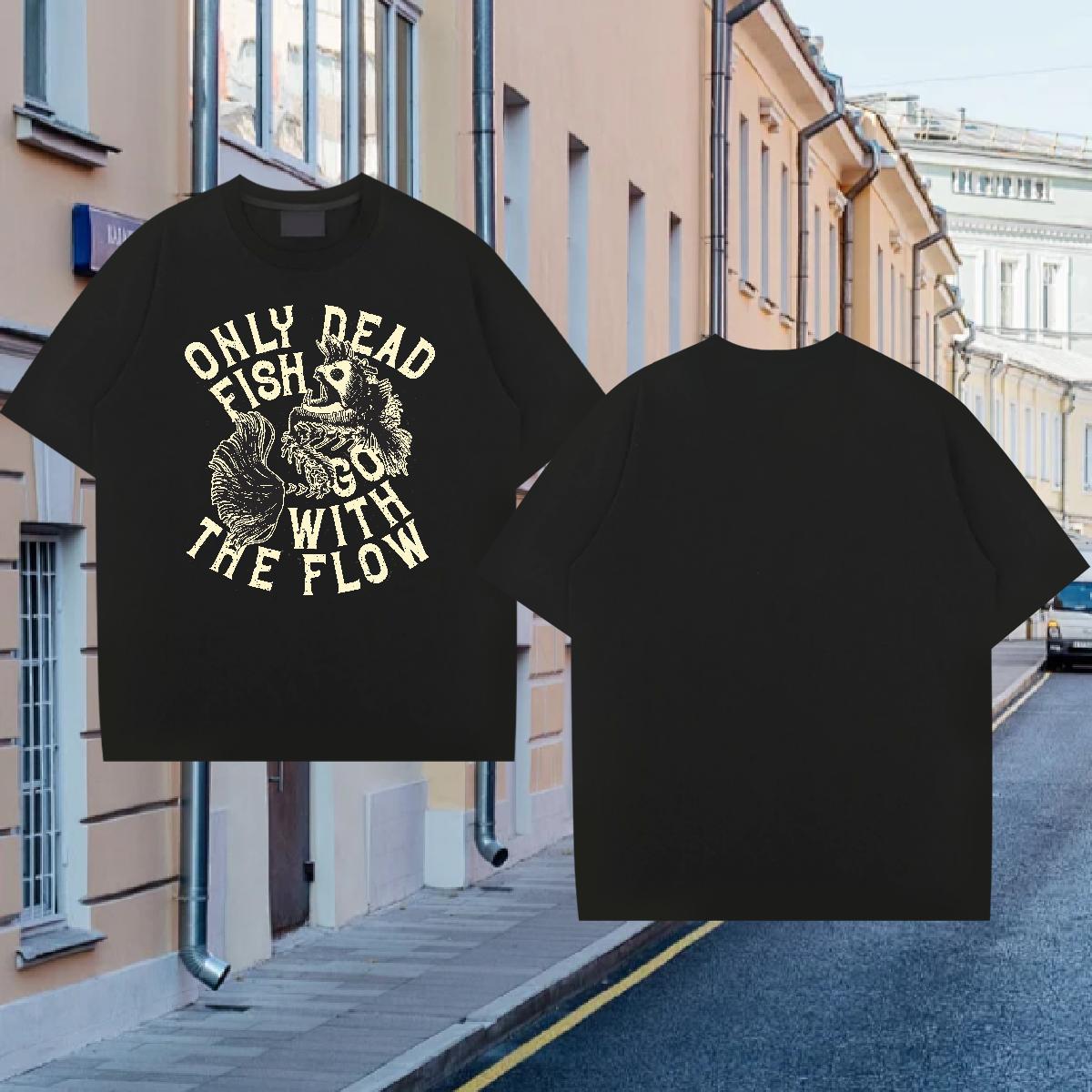 Mens T Shirts 230g Cotton fish Anime Printing Street Breathable Short Sleeve Customized Print Men Tops Tees New Arrival Popular Top Tees