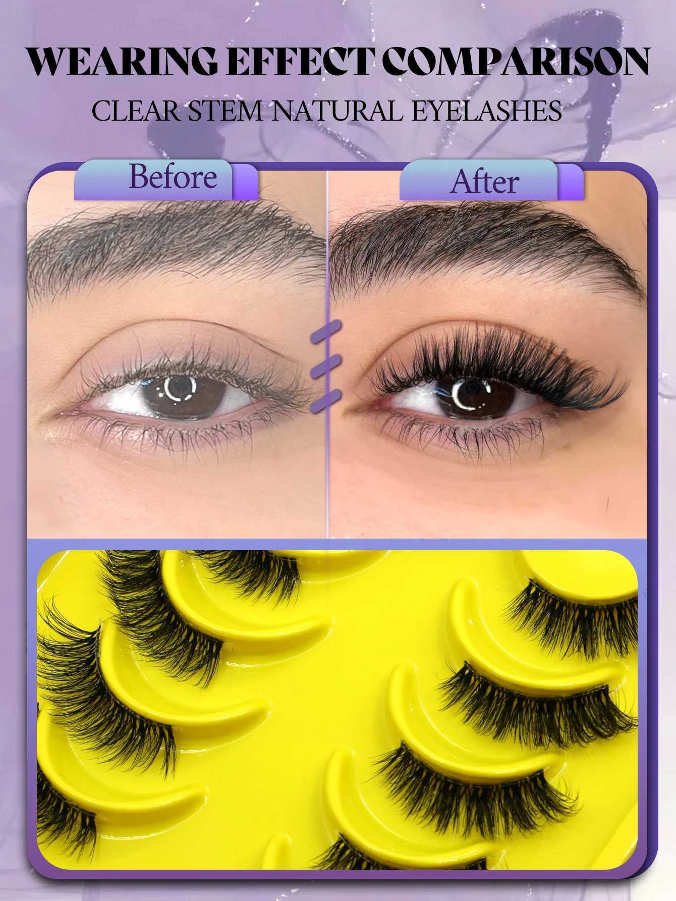 Groinneya Half Eey Eyelash 6 pairs of artificial mink eyelashes cat eye fluffy Wispy transparent dry reusable false eyelash makeup tool W240803