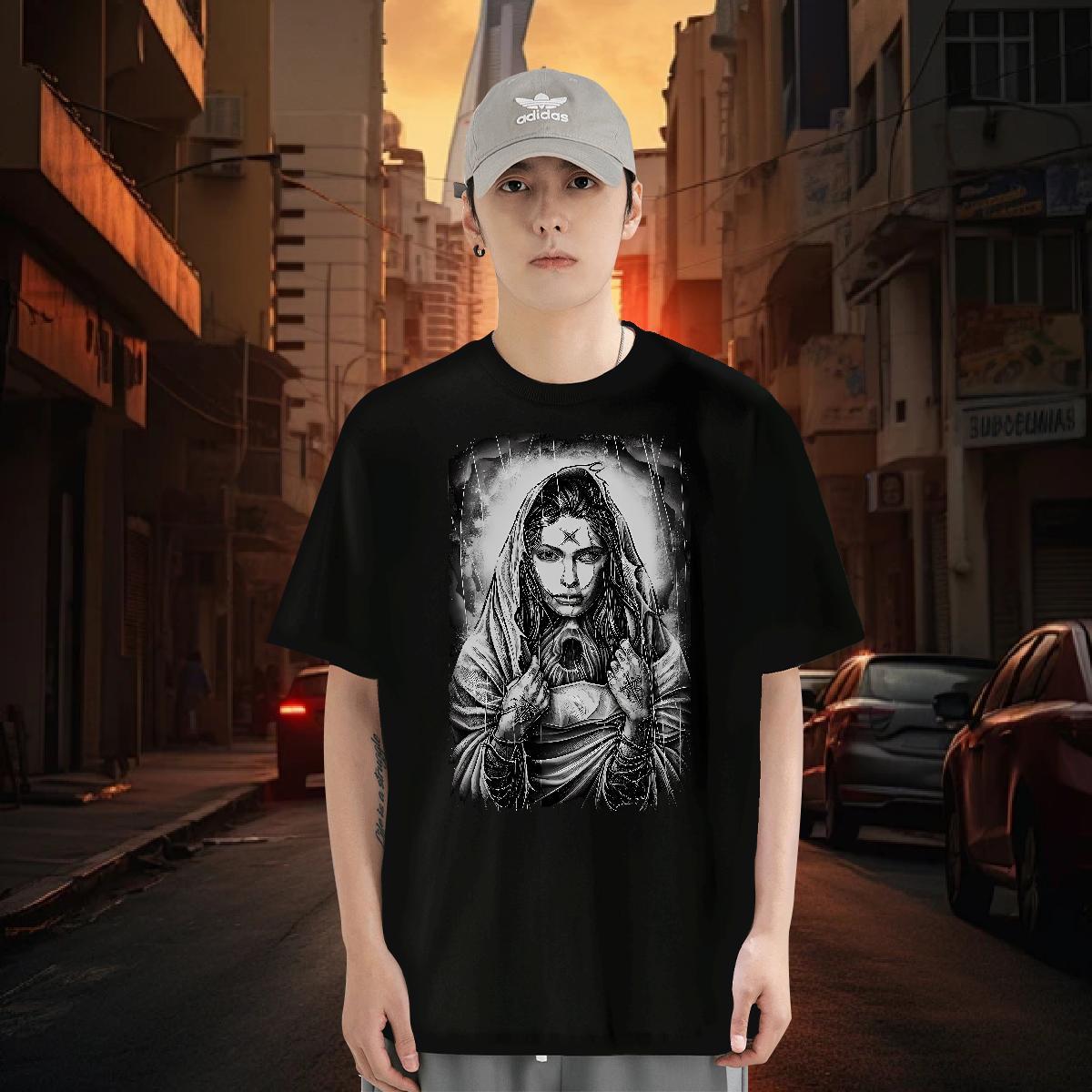 T Shirts Men 100% Cotton 230g nun Street Wear Round Neck Short Sleeve Cartoon Printing L-4XL Men Tees Fashion Design Classic Tshirts