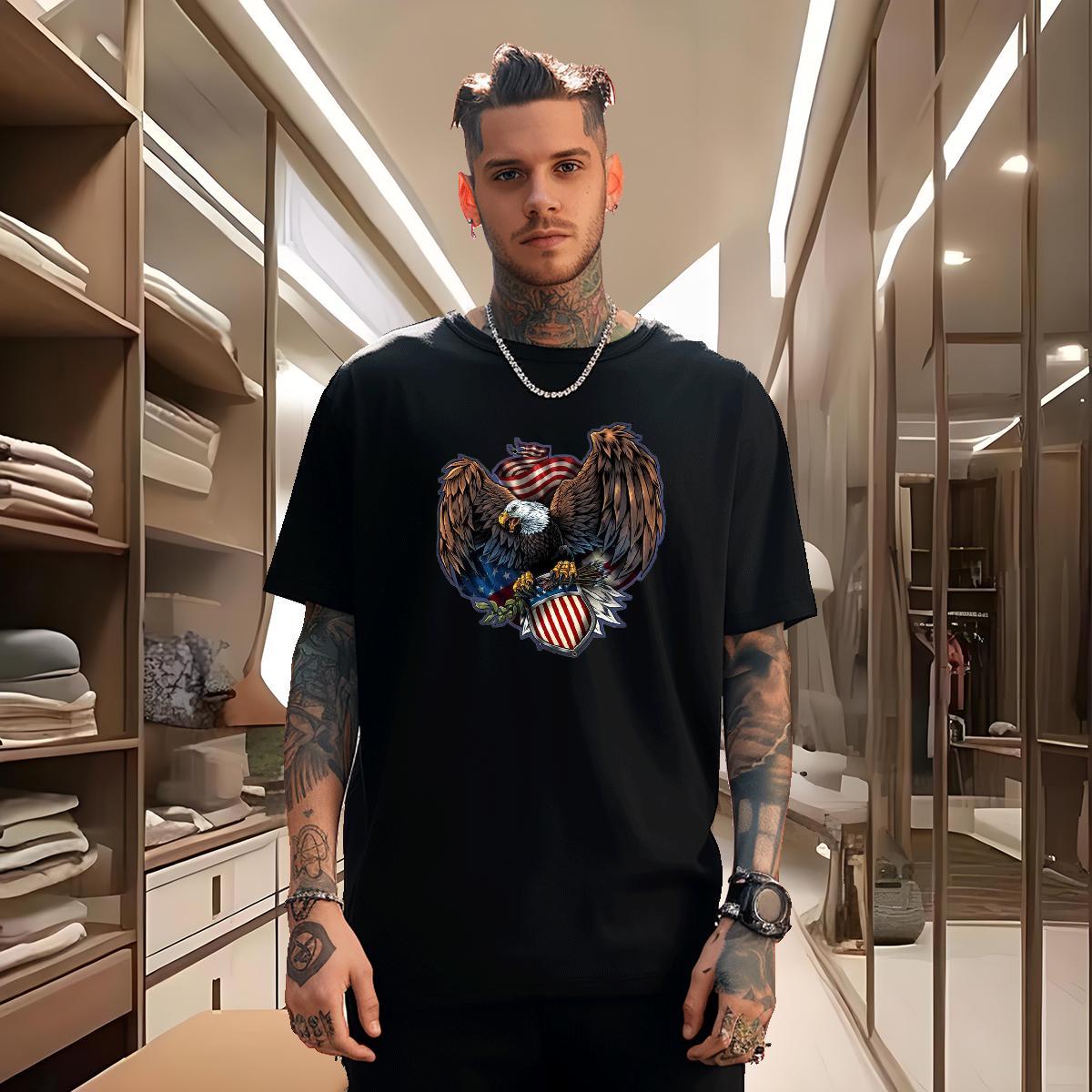 Wholesale T shirt 230g Cotton eagle Anime Printing Street Tops O Neck Short Sleeves Unisex Men Tees DIY