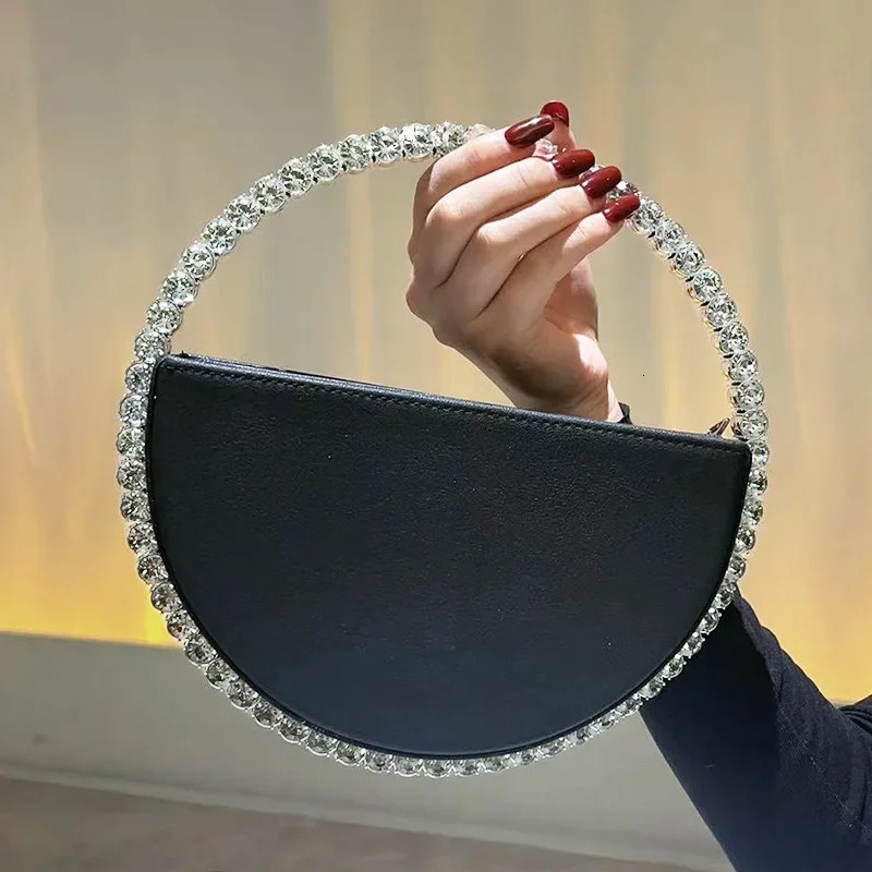 Diamond round ring evening bag fashionable artificial leather clutch wallet elegant handbag for ladies party dance wedding 240806Z