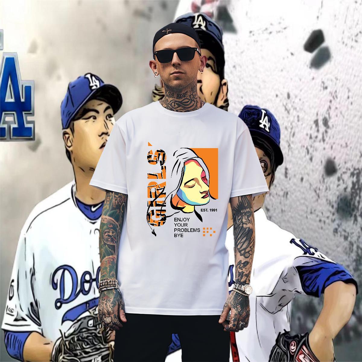 Men T Shirts 100% Cotton 230g women Street Crew Neck Cartoon Print Men Clothes T-Shirt Designer Fashion Loose Fit Tops