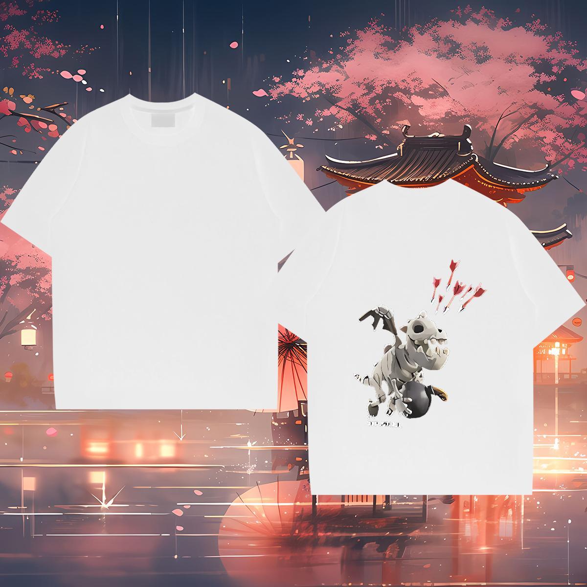 DIY T-Shirts 230g Pure Cotton dinosaur High Street Hip Hop Tees Shirts Short Sleeve O-Neck Brand Men Tees DIY Logo Oversized