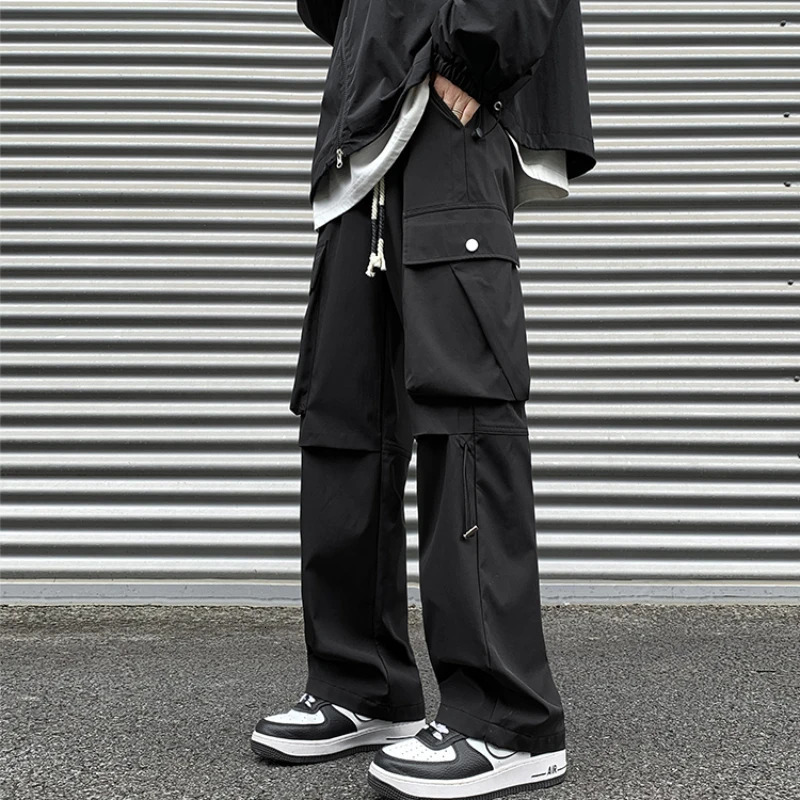 Techwear Mens Cargo Pants Y2k Black Harajuku High Street Rushing Trousers Thin Straight Baggy for Men Streetwear Punk 240806