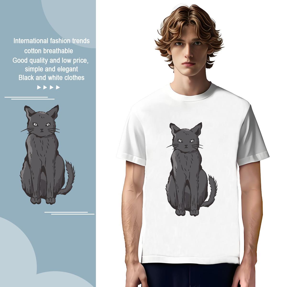 T-Shirts for Men 230g Pure Cotton cat Hip Hop Street Crew Neck Custom Print Plus Size Tshirt for Man Woman Factory Direct Free Shipping Tops