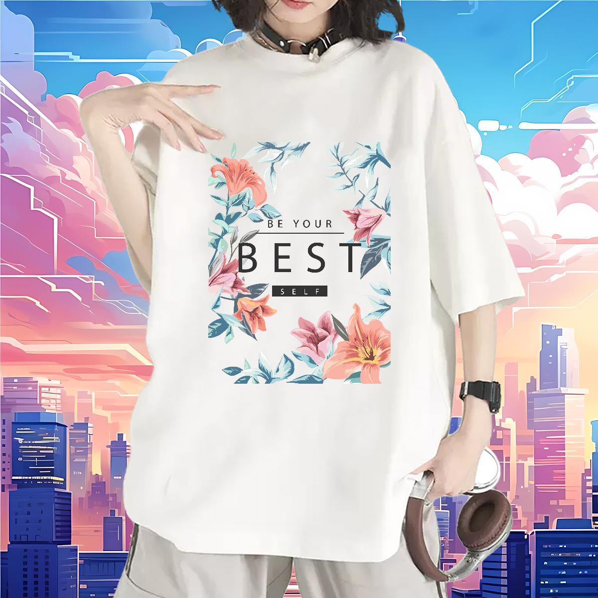 Brand T Shirt For Woman Breathable Couples T Shirts Anime Print flower Home Outdoor 230g Cotton Factory Direct Polos