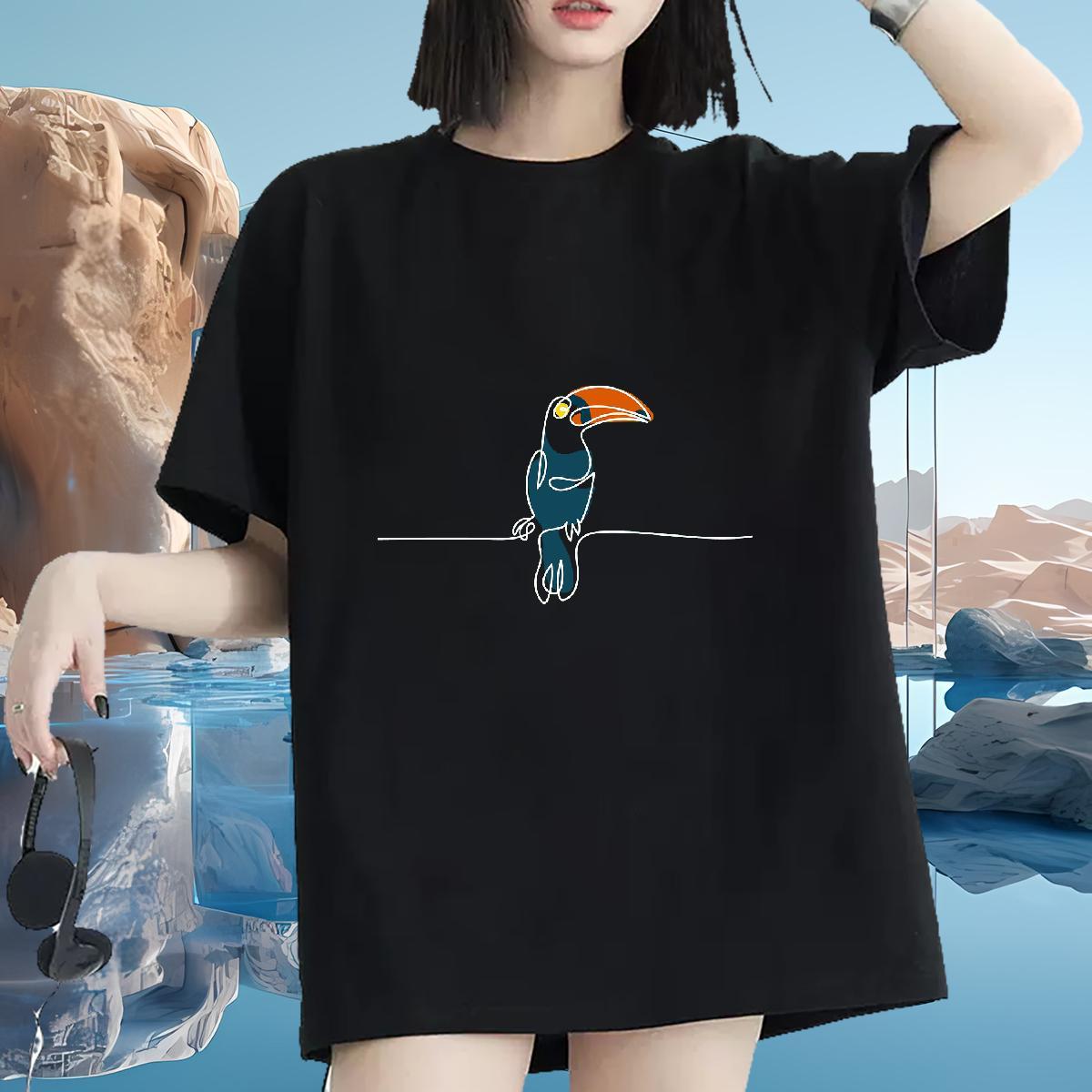 Comfortable T shirt Short Sleeve O-Neck Couples T Shirts Cartoon Printing L-4XL bird Casual Sport 230g Pure Cotton Classic Top Shirts