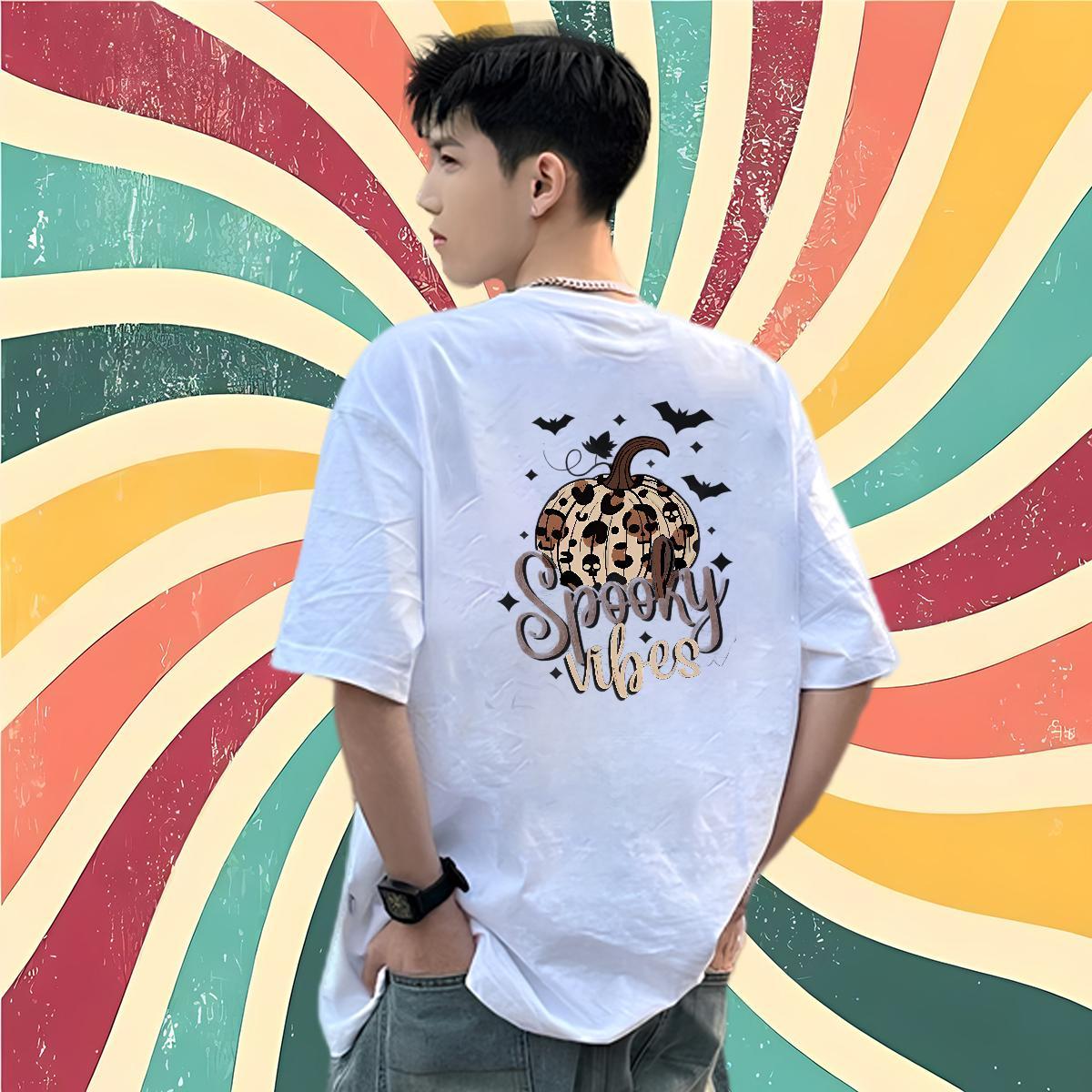 2024 Summer Men T Shirts 230g Cotton pumpkin Street wear Hip Hop Clothings Crew Neck Comfortable Men Clothes T-Shirt Asian Size