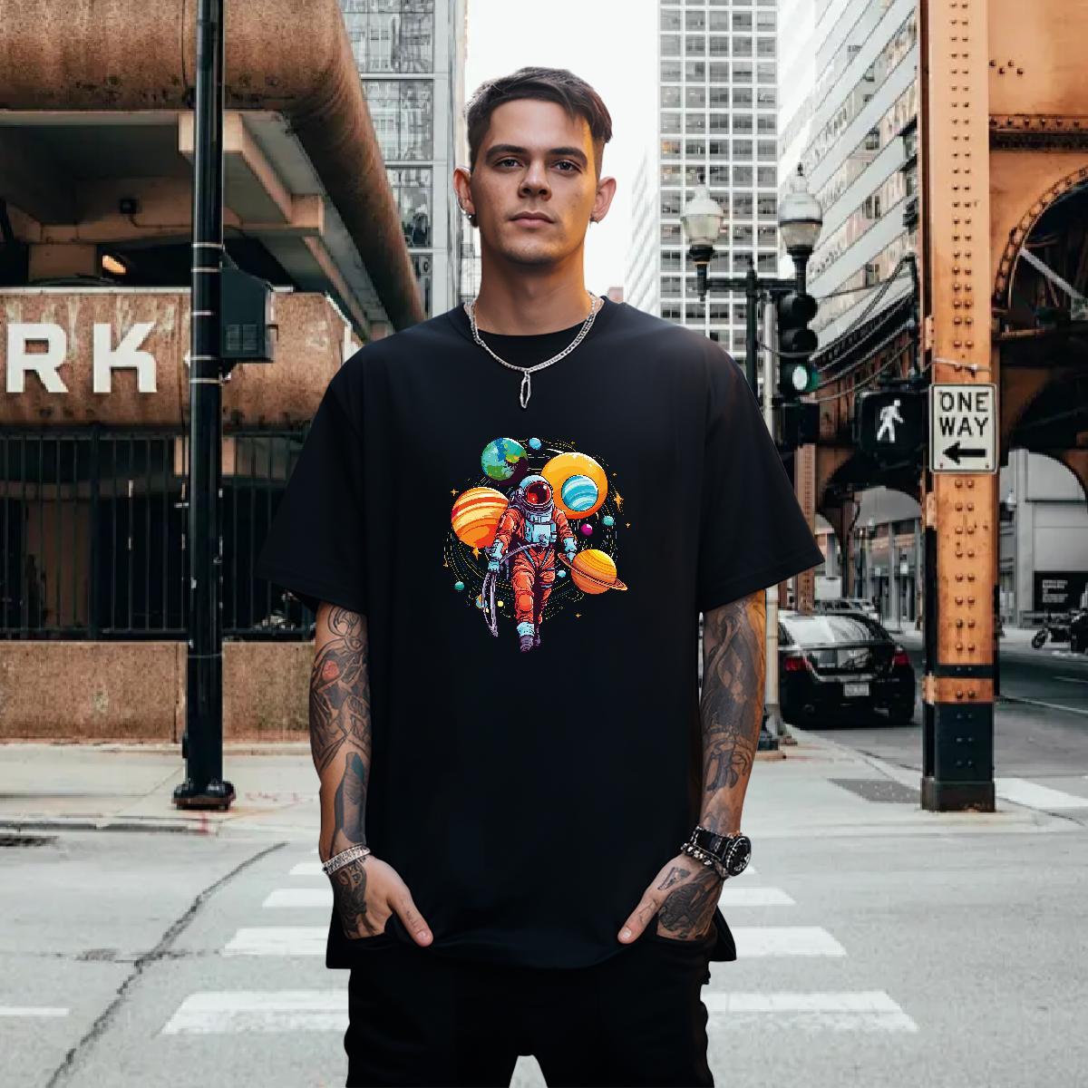 Man T Shirts 100% Cotton 230g cosmonaut Hip Hop Breathable Crew Neck Custom Printed Tshirts Classic Popular Clothes