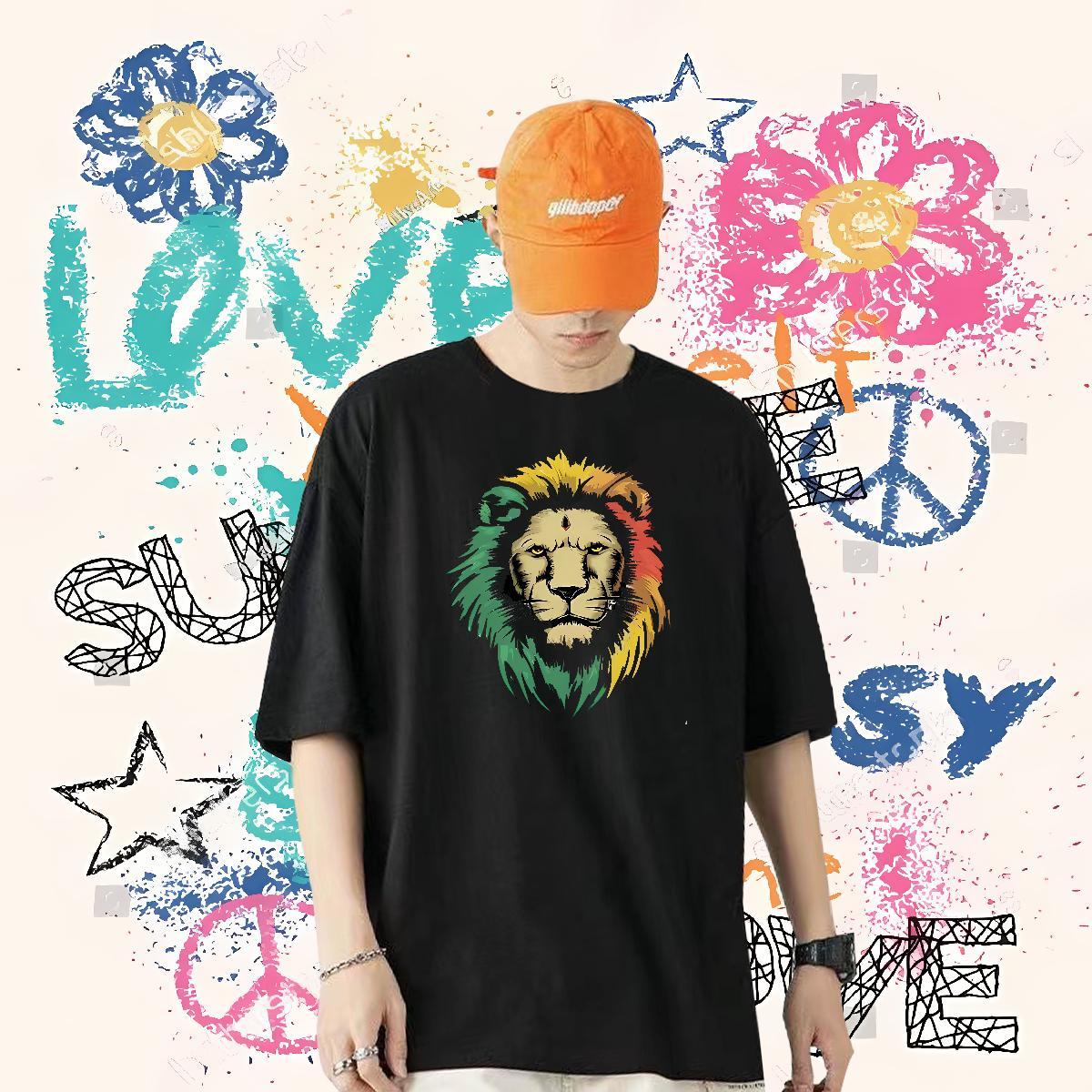 Free Shipping Man T Shirts 230g 100% Cotton lion Casual Daily Wear Polos Breathable Short Sleeve High Quality Tshirts Plus Size Cartoon