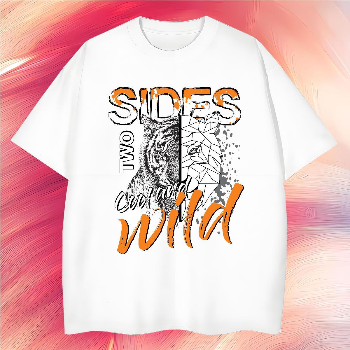 Men T Shirts 230g 100% Cotton tiger Hip Hop Street O-Neck Short Sleeve Cartoon Print Tshirts Fashion Design Cool Design Tees Shirts