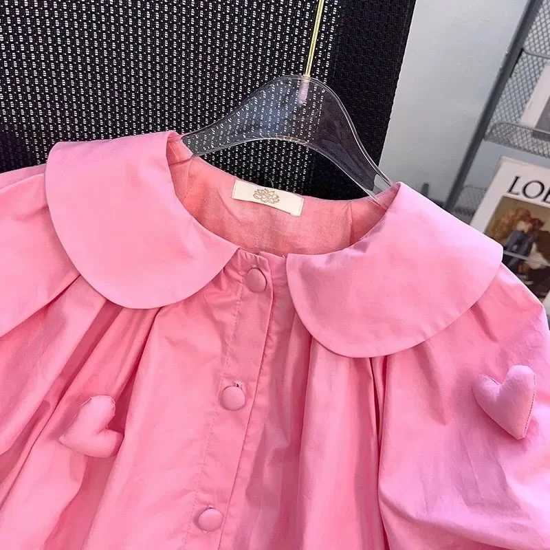 2-10 year summer girls dress cartoon heart-shaped decoration lapel princess dress girls childrens birthday gift clothingW240720