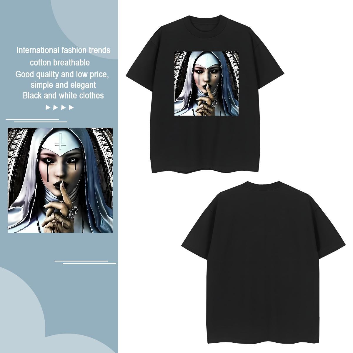 T Shirts Men 230g Pure Cotton nun Anime Printing Street Breathable Short Sleeve Black Oversized Men Tshirts Fashion New Free Shipping Top Tees