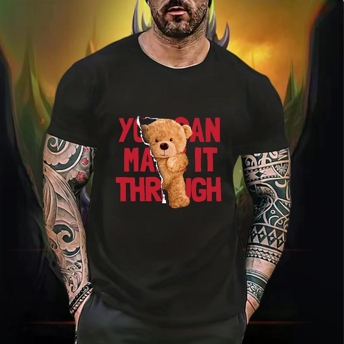 New T-Shirts for Men 230g 100% Cotton bear Hip Hop Street Clothes Breathable Soft Loose Couples T Shirts Oversized 4XL