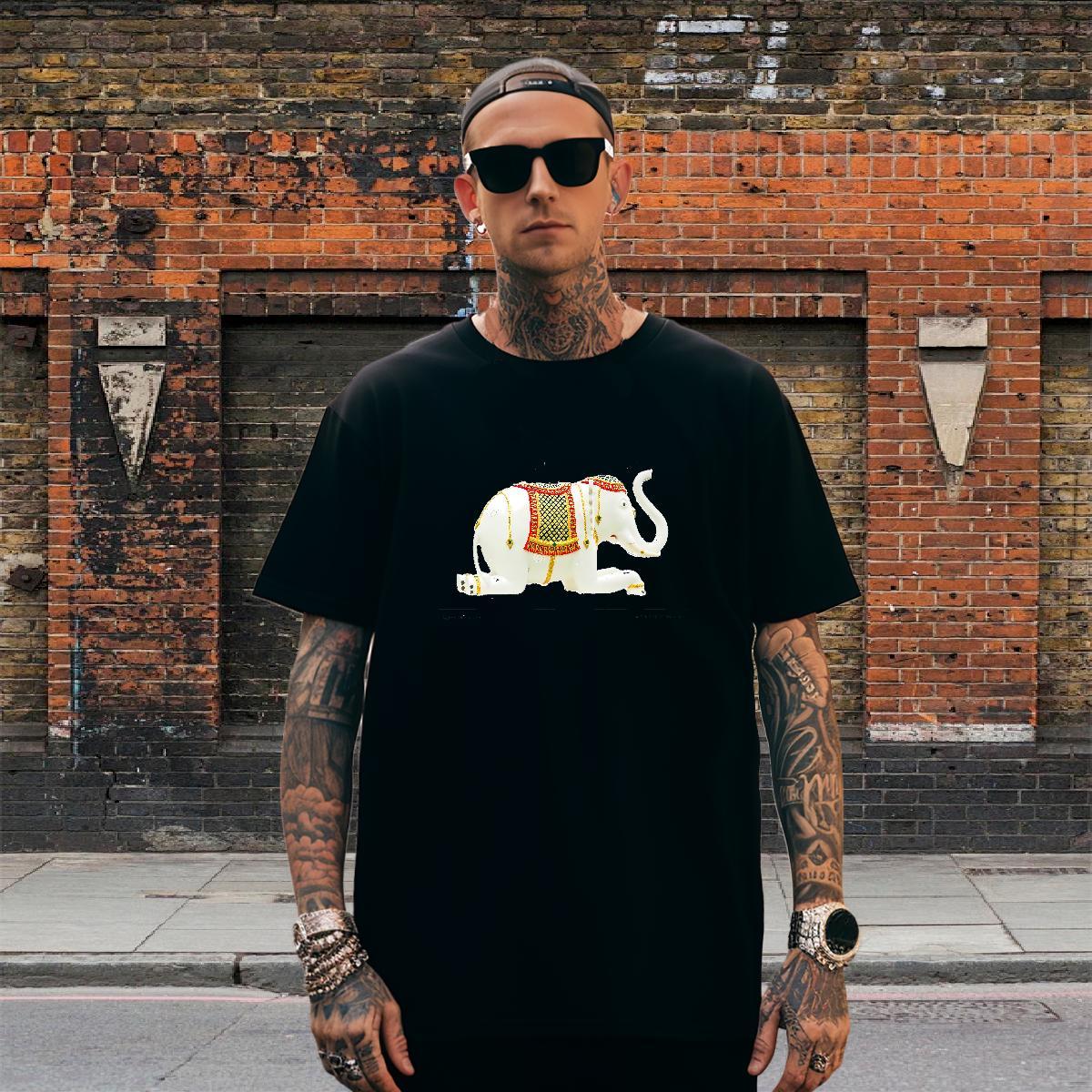 Soft Men Clothes T-Shirt 100% Cotton 230g Spring Summer Elephant Custom Printed Breathable Crew Neck Fashion Casual T Shirt For Man Tops