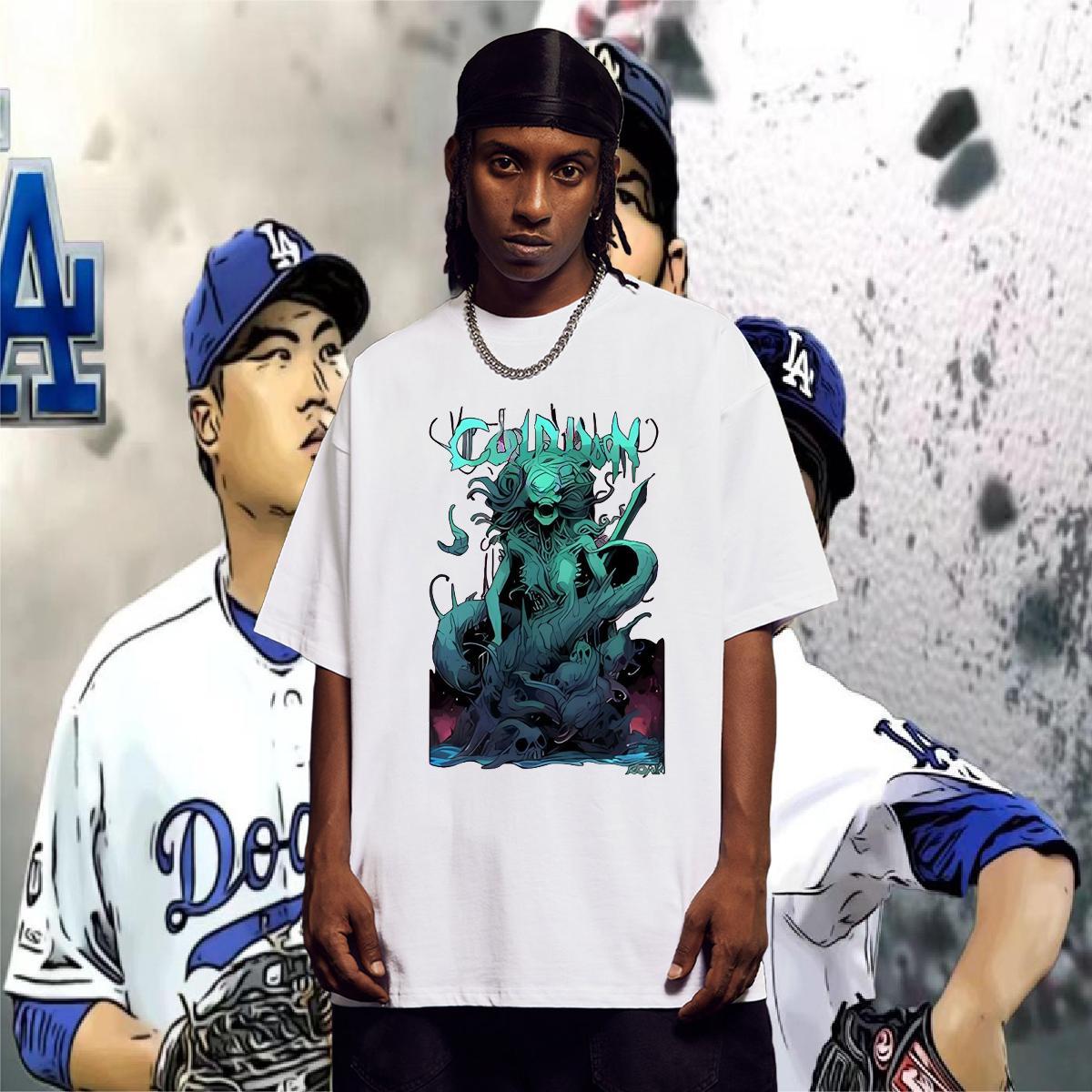 Man T Shirts 230g Pure Cotton Terror Casual Short Sleeve Soft DIY Logo Oversized Mens Tshirts Classic Casual Popular Tops