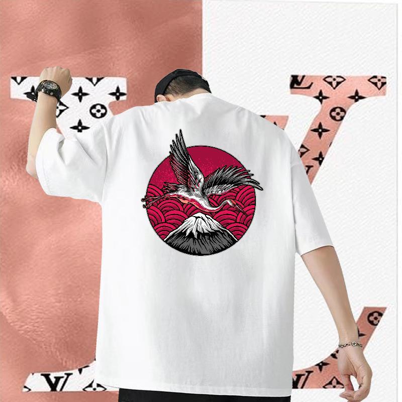Brand Men T Shirts 230g 100% Cotton eagle Casual Clothes Breathable Crew Neck Loose Men Tees Anime Print