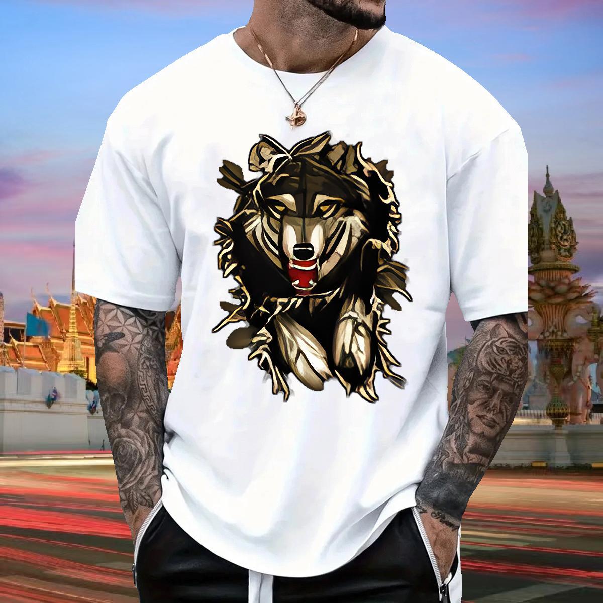 Free Shipping T Shirts Men 230g Cotton wolf Sports Casual Tshirts Short Sleeve Soft TOP Quality Mens Tshirts Cartoon Print
