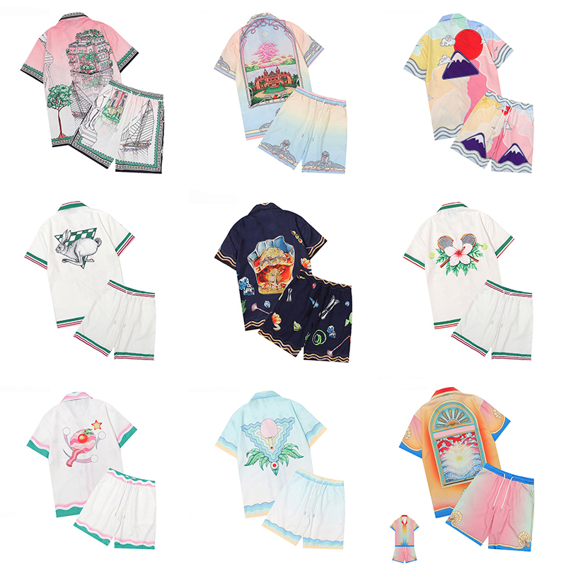 Designer Men T Shirt Set Summer Casual Print Lapel Shirt and Short Mens Womens Loose Fit Silk Shirt High Quality Tees Tour Tshirt Size M-3XL