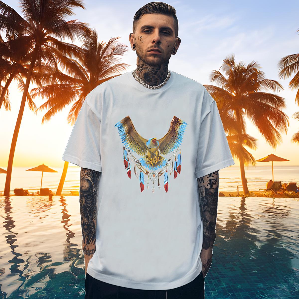 Loose Men Tees 100% Cotton 230g eagle Men T Shirts Beach O-Neck Short Sleeve Black White Customized Top Tees