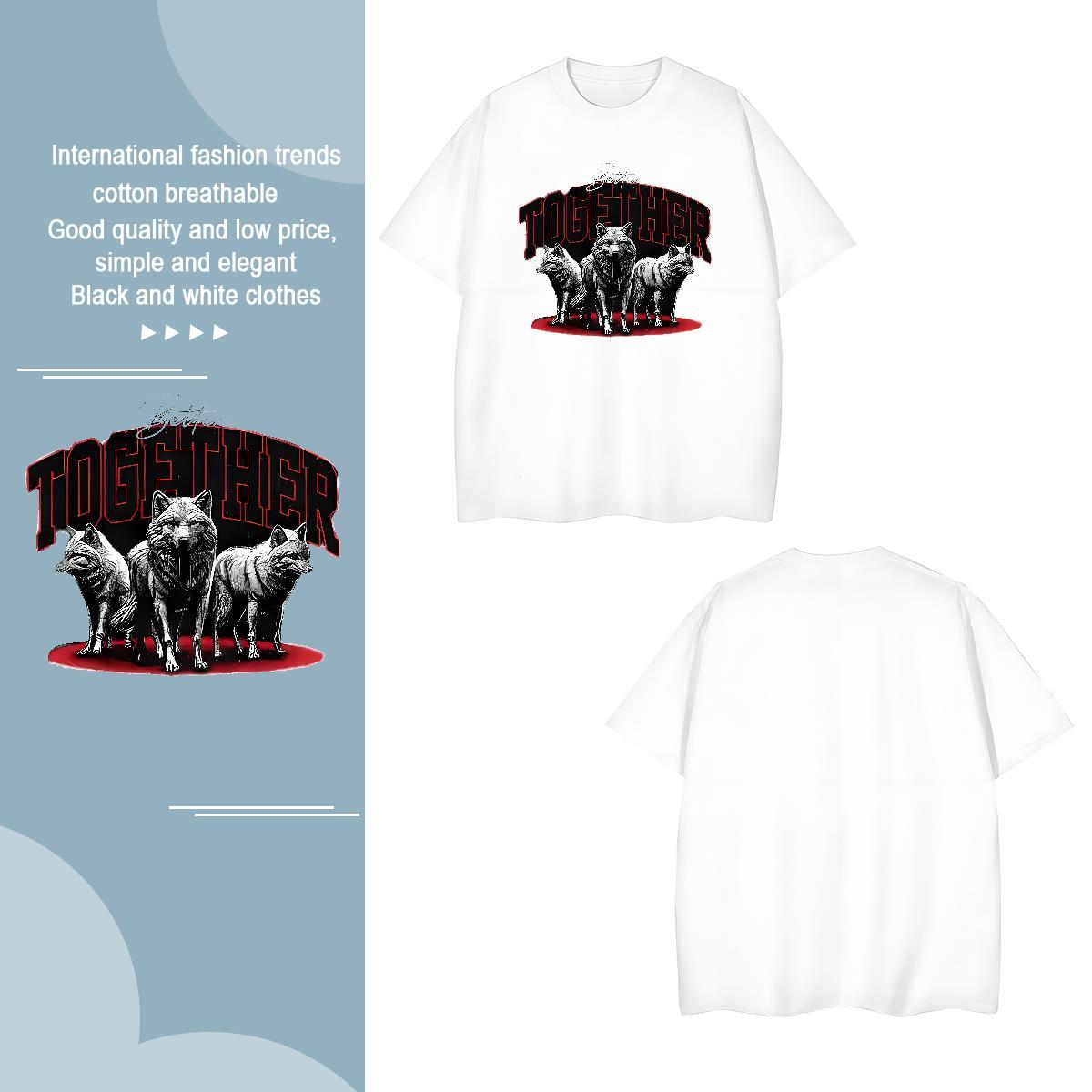 T-Shirts 100% Cotton 230g wolf Anime Printing Street Round Neck Short Sleeve Custom Anime Men Tees Designer Brand Tops