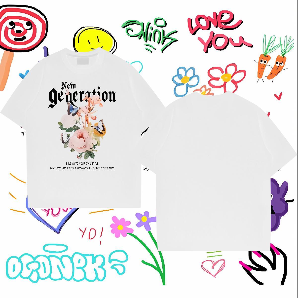 2024 DIY T-Shirts for Men 230g Pure Cotton flower Street wear Hip Hop Clothings Breathable Crew Neck Classic Couples T Shirts Custom Cartoon