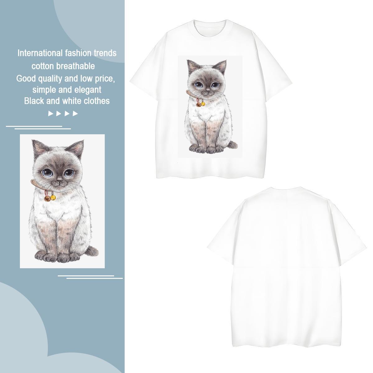 T-Shirts for Men 100% Cotton 230g cat Summer Casual Breathable Short Sleeve Graphic Men Tshirts Casual New Cool Top Tees